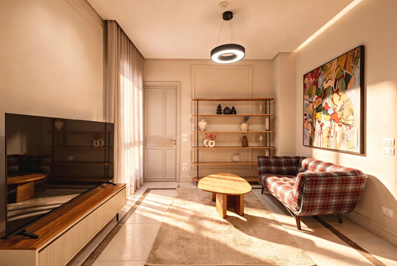 Fully furnished studio in Al Jazi — living area