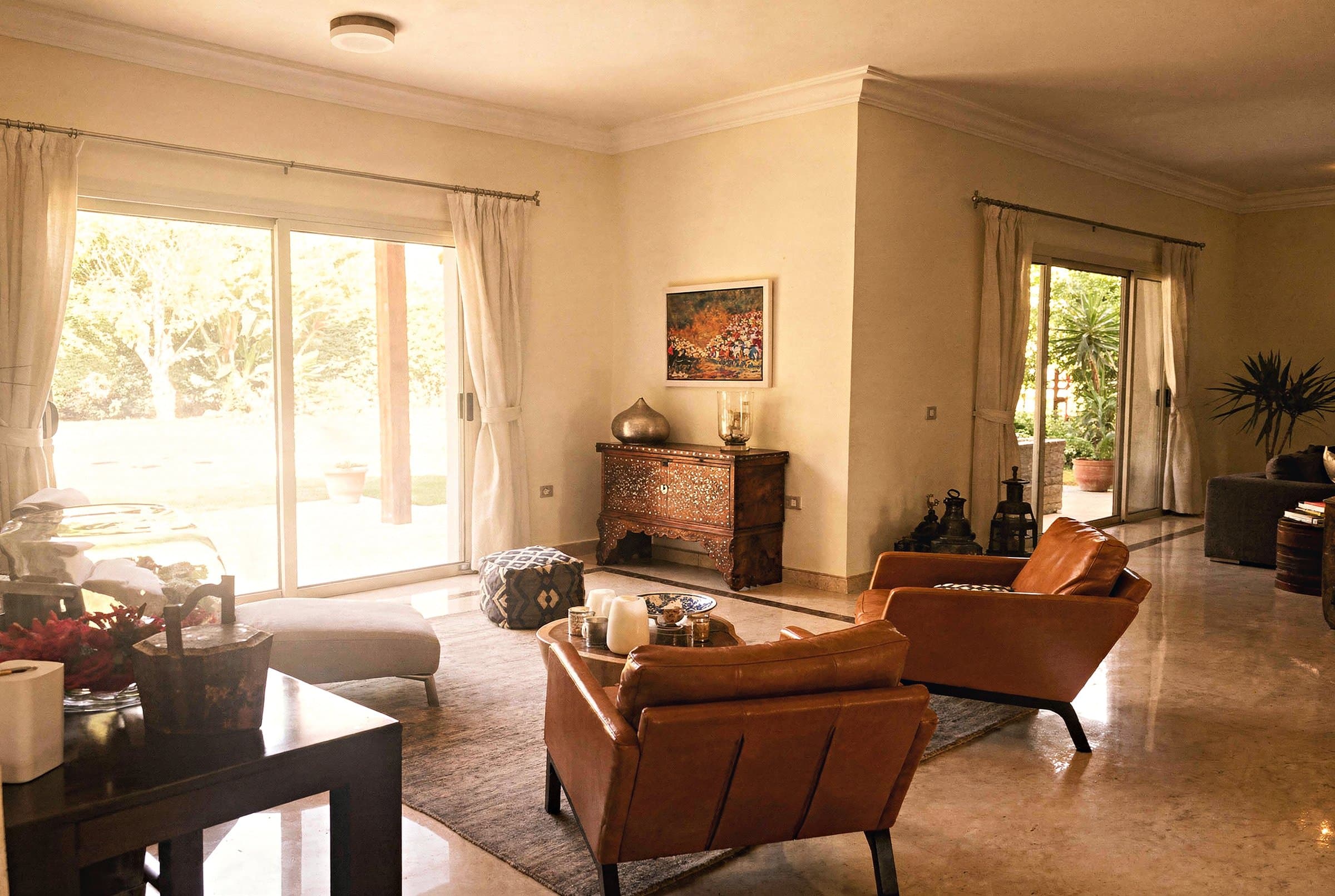 Living room with garden views