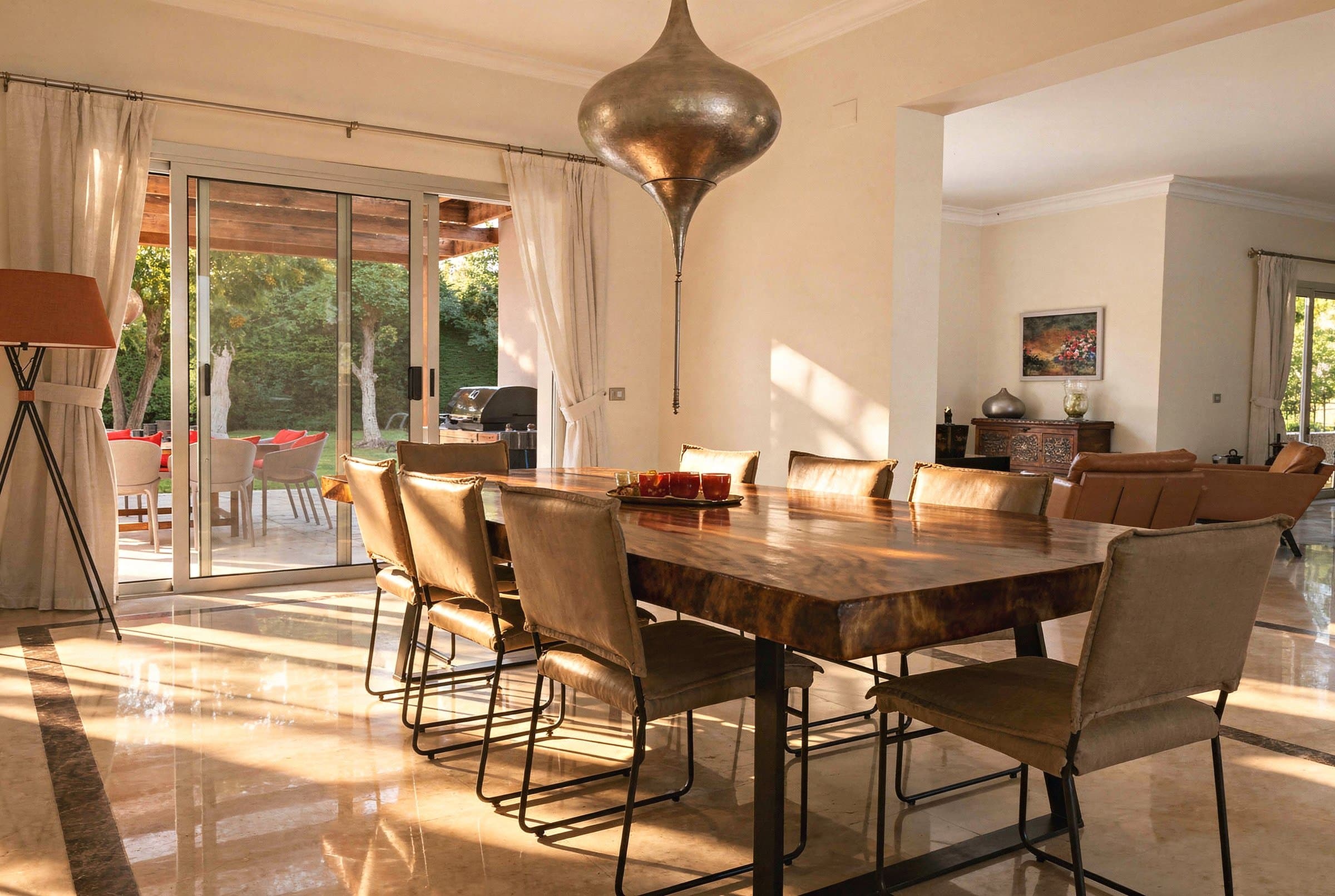 Dining room with pendant light fixture