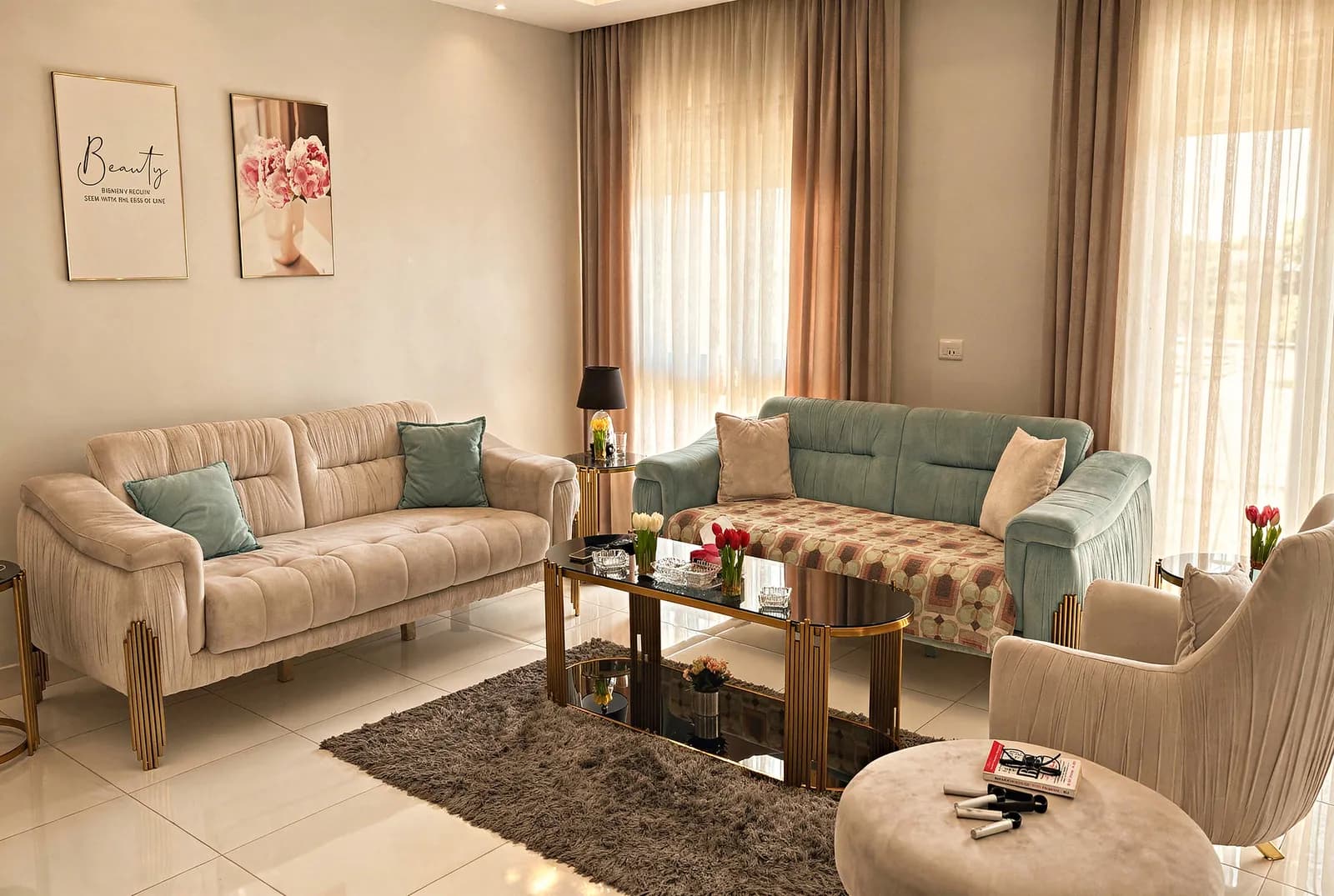 3-bedroom furnished apartment in SODIC Eastown — living room